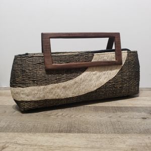 Handmade Indonesian Handbag Woven w/ Wood Handles